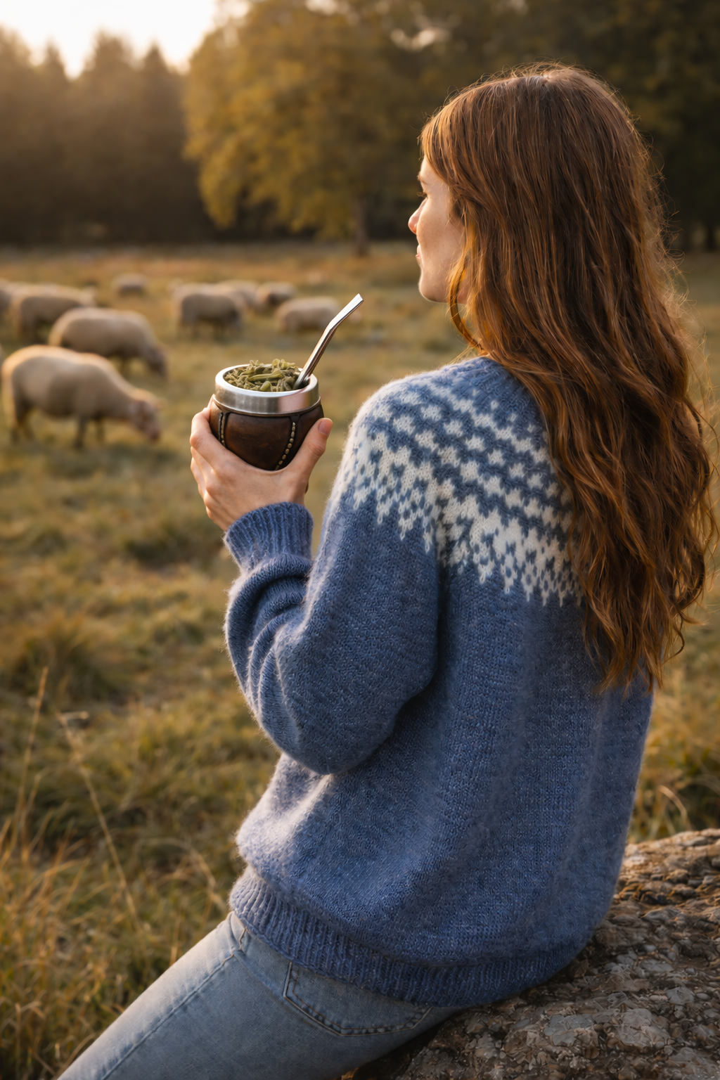 Pulóver azul tejido a mano